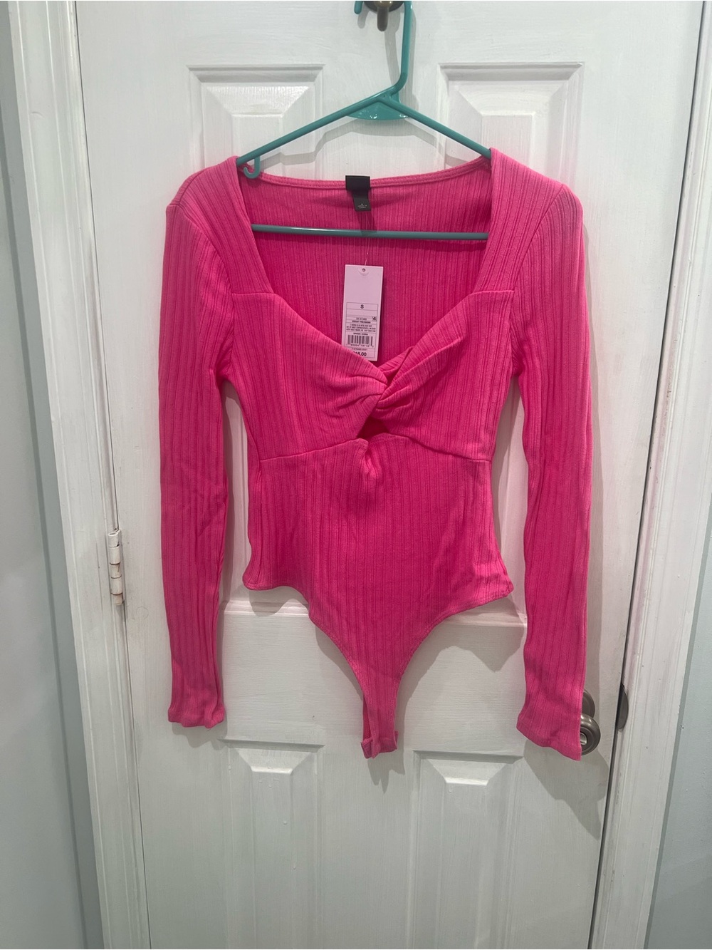 Wild Fable Women's Pink Ribbed Twist Front Bodysuit